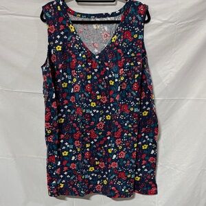 Woman Within Navy Floral V-Neck Tank with Multicolored Flowers